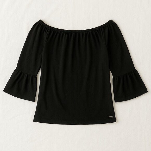 NWT Michael Kors Off-The-Shoulder Black Top XL Statement Sleeve Chic - Picture 6 of 12